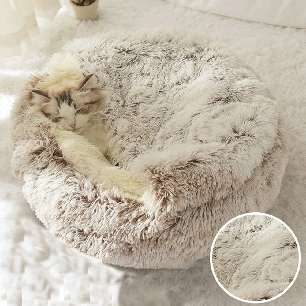 Enclosed Round Comfortable Soft Warm Plush Pet Bed