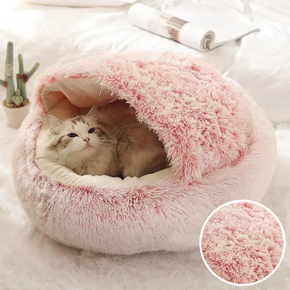 Enclosed Round Comfortable Soft Warm Plush Pet Bed