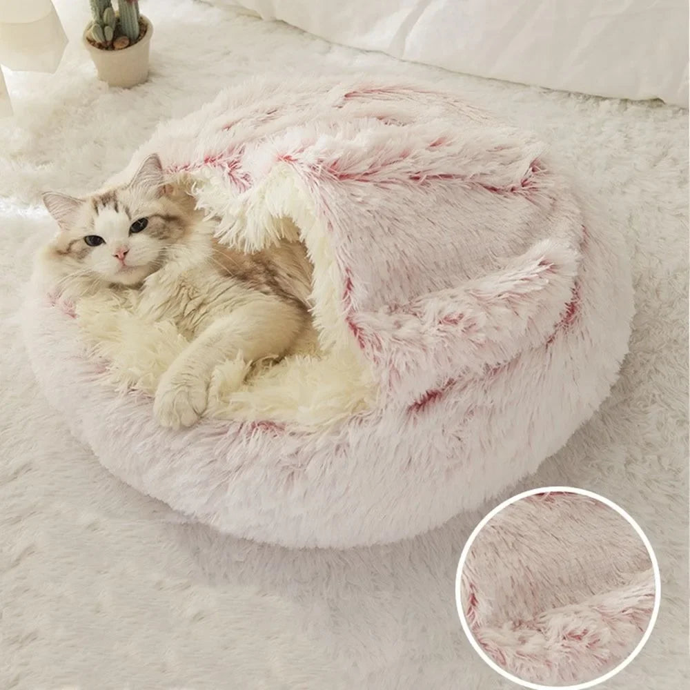 Enclosed Round Comfortable Soft Warm Plush Pet Bed