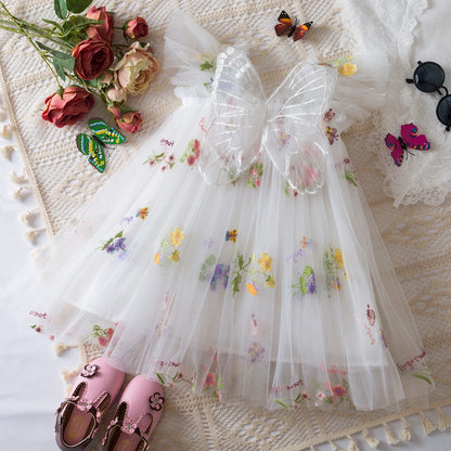 Fairy Strap Embroidered Butterfly Mesh Dress