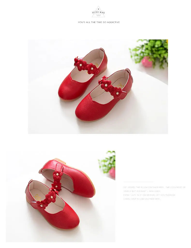 Flowers Fashion White Wedding Kids School Flat Shoes