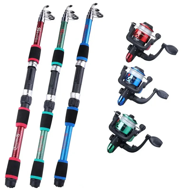 Complete Fishing Pole Set - Telescopic Rod, Reel, Baits, Hooks
