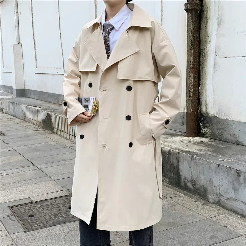 Men's Loose Fit Double Row Buttoning Trench Overcoat