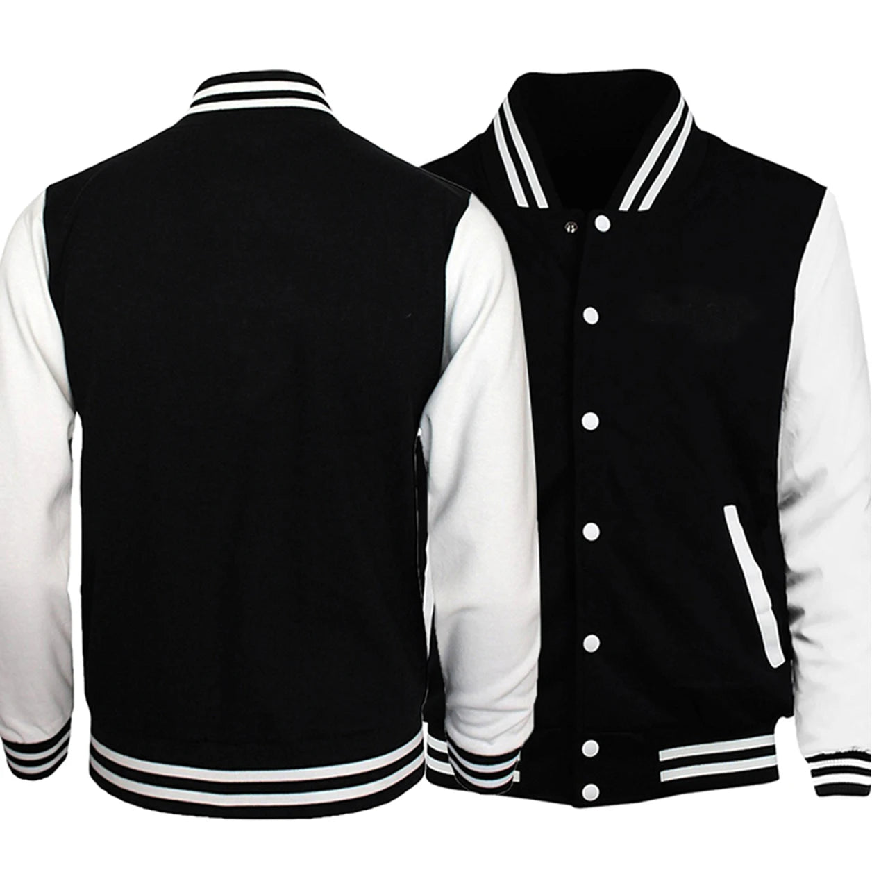Men's Black & White Oversized Fleece Baseball Jacket
