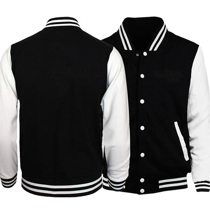 Men's Black & White Oversized Fleece Baseball Jacket
