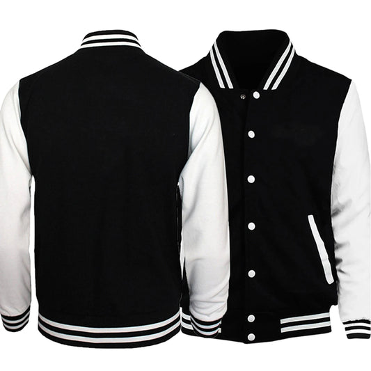 Men's Black & White Oversized Fleece Baseball Jacket
