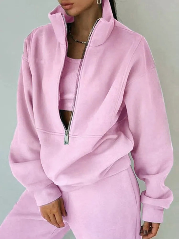 Pink Fleece Winter Tracksuit for Women