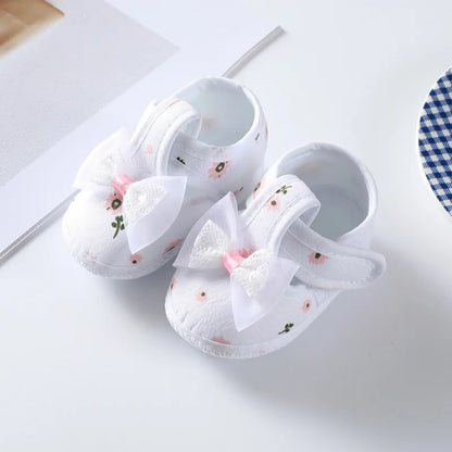 Baby Girl Floral Bow Tie Soft Sole Shoes