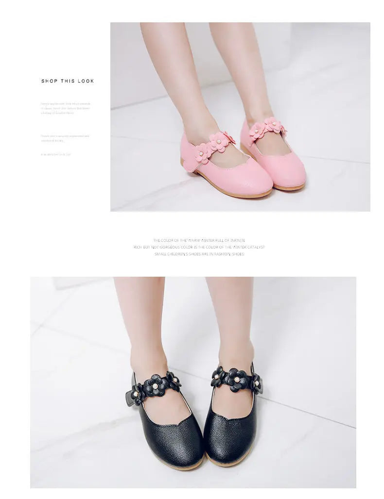 Flowers Fashion White Wedding Kids School Flat Shoes