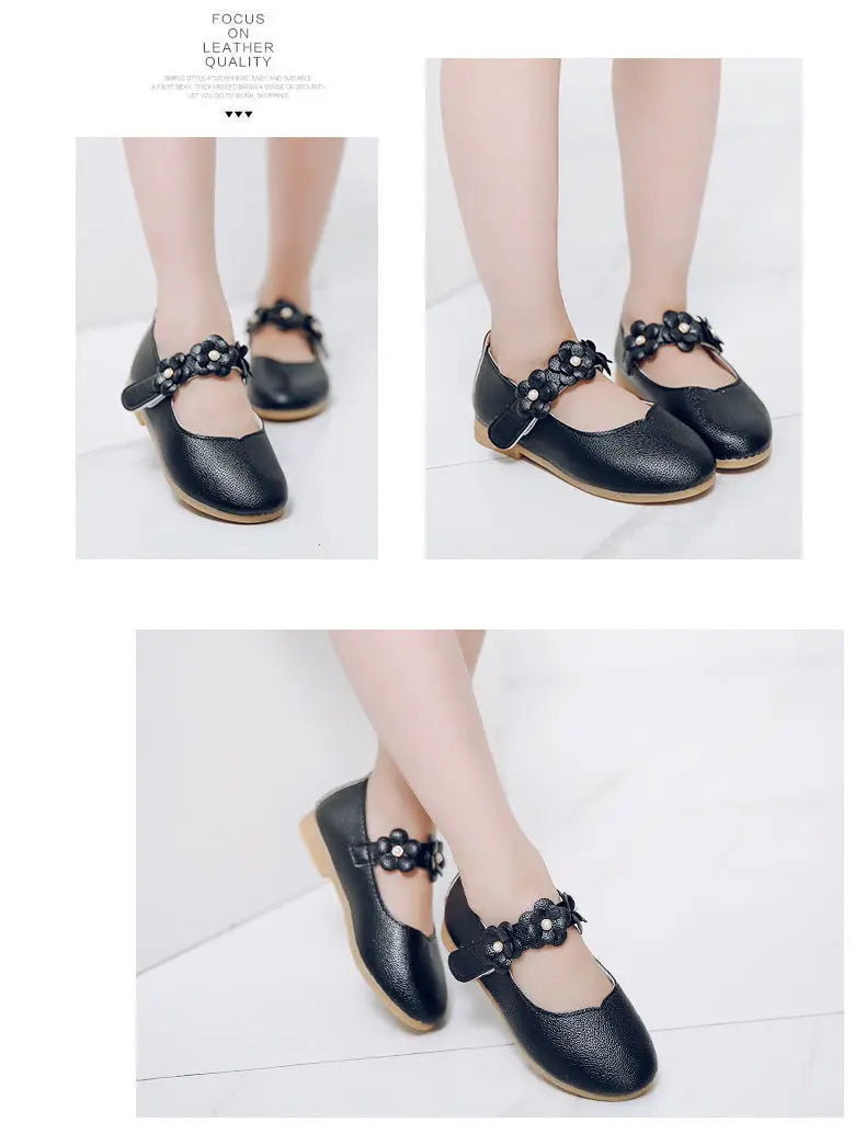 Flowers Fashion White Wedding Kids School Flat Shoes