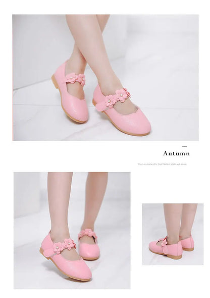 Flowers Fashion White Wedding Kids School Flat Shoes