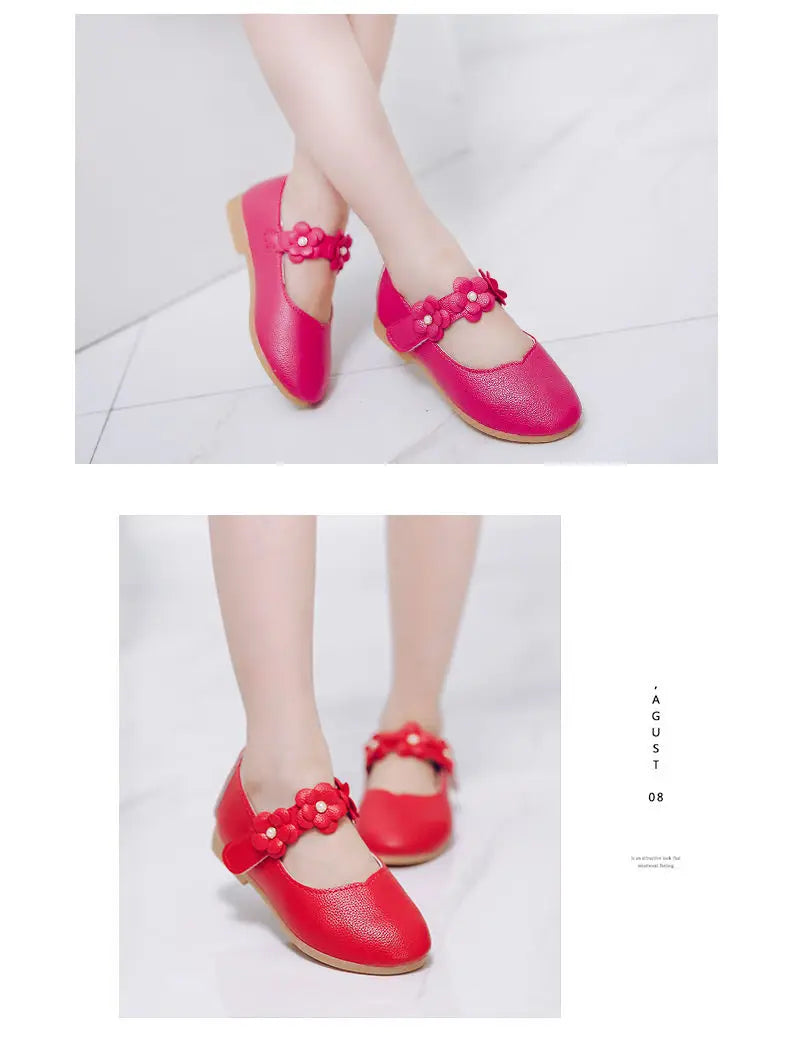 Flowers Fashion White Wedding Kids School Flat Shoes