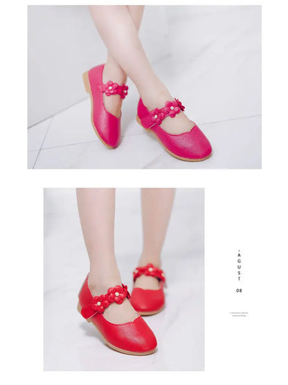 Flowers Fashion White Wedding Kids School Flat Shoes