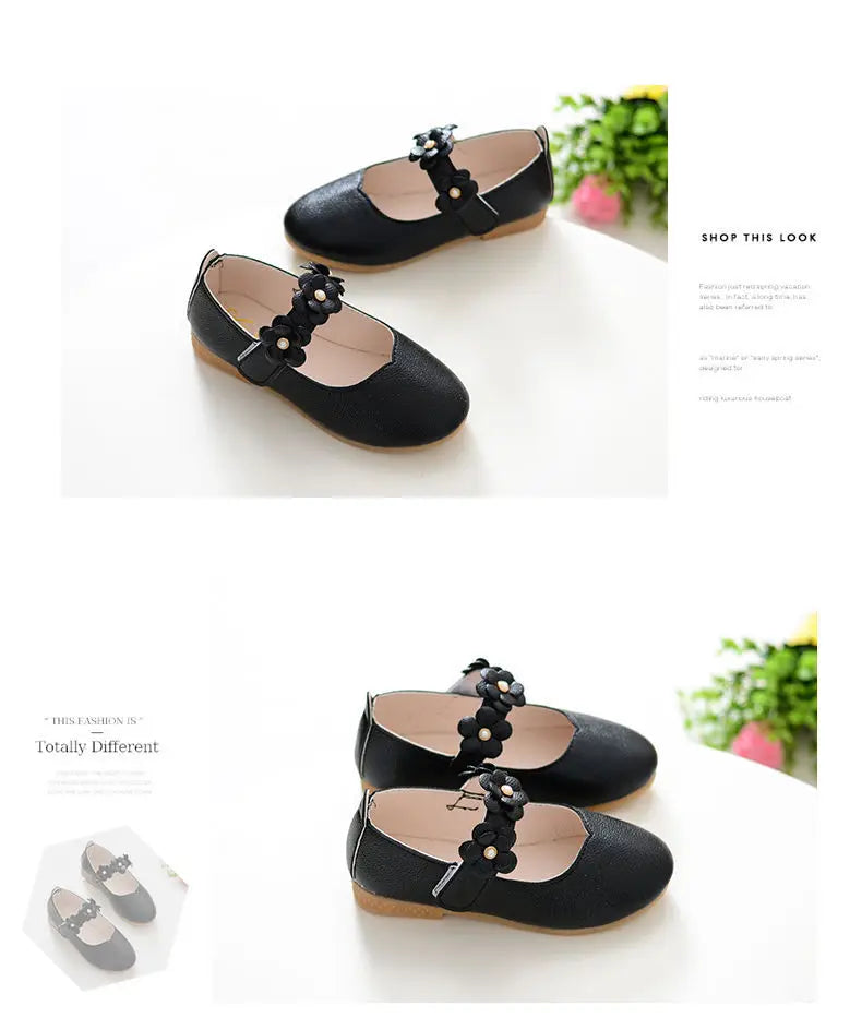 Flowers Fashion White Wedding Kids School Flat Shoes