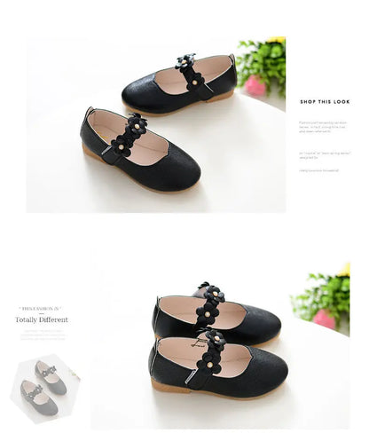 Flowers Fashion White Wedding Kids School Flat Shoes