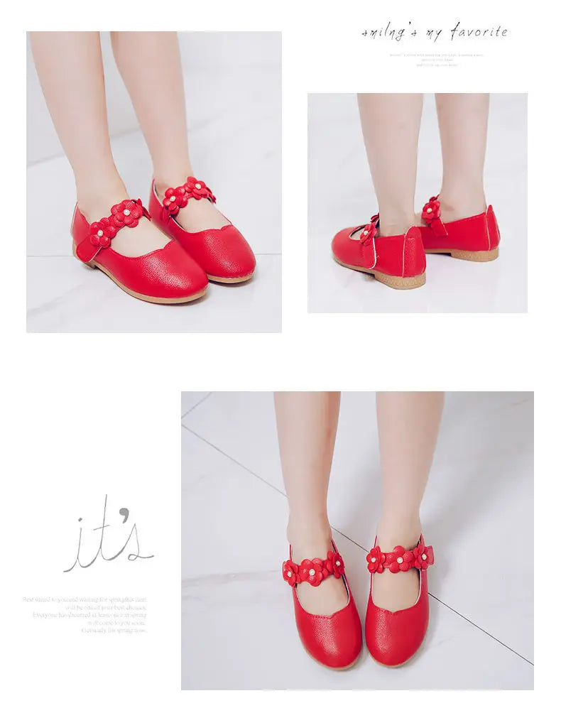 Flowers Fashion White Wedding Kids School Flat Shoes