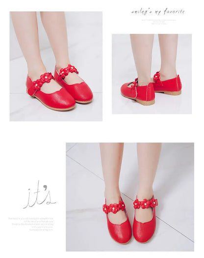 Flowers Fashion White Wedding Kids School Flat Shoes