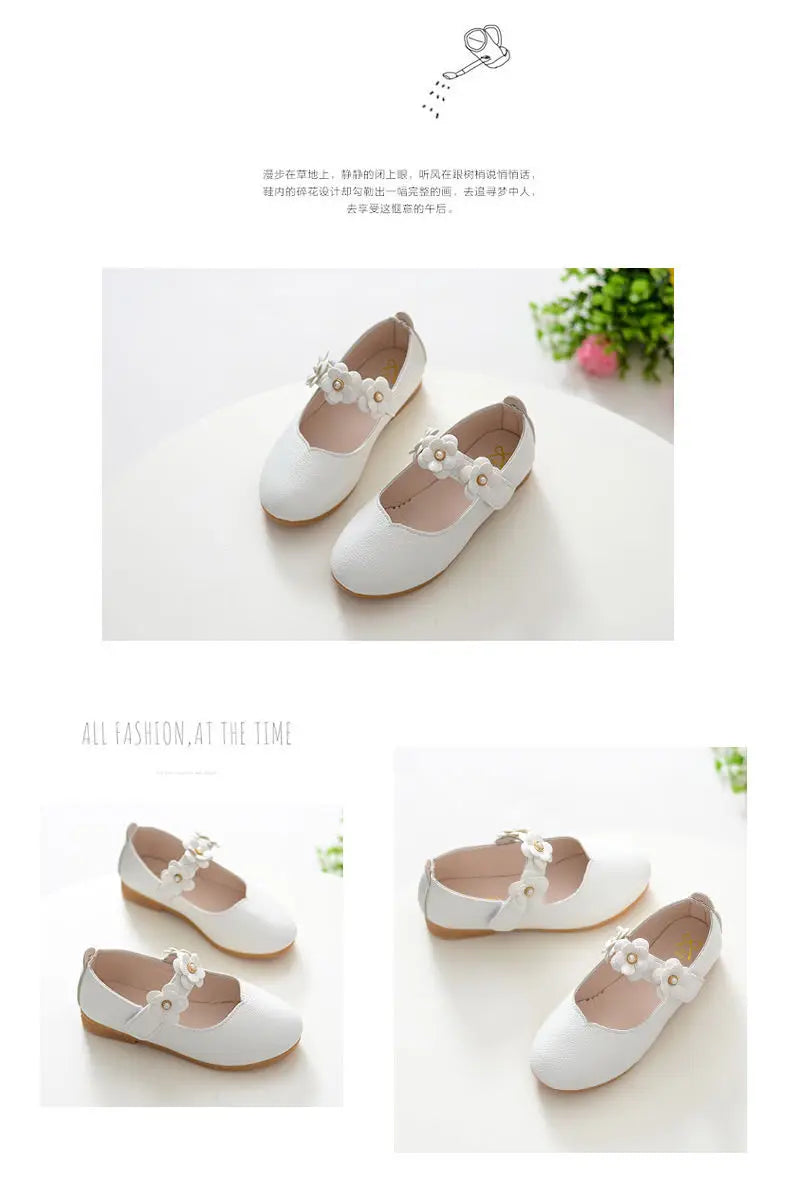 Flowers Fashion White Wedding Kids School Flat Shoes