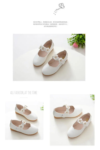 Flowers Fashion White Wedding Kids School Flat Shoes