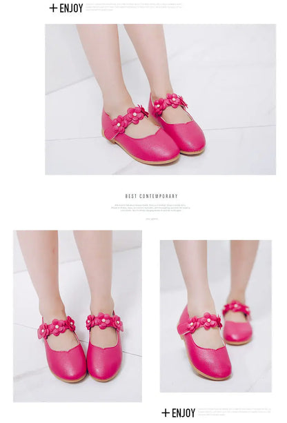 Flowers Fashion White Wedding Kids School Flat Shoes