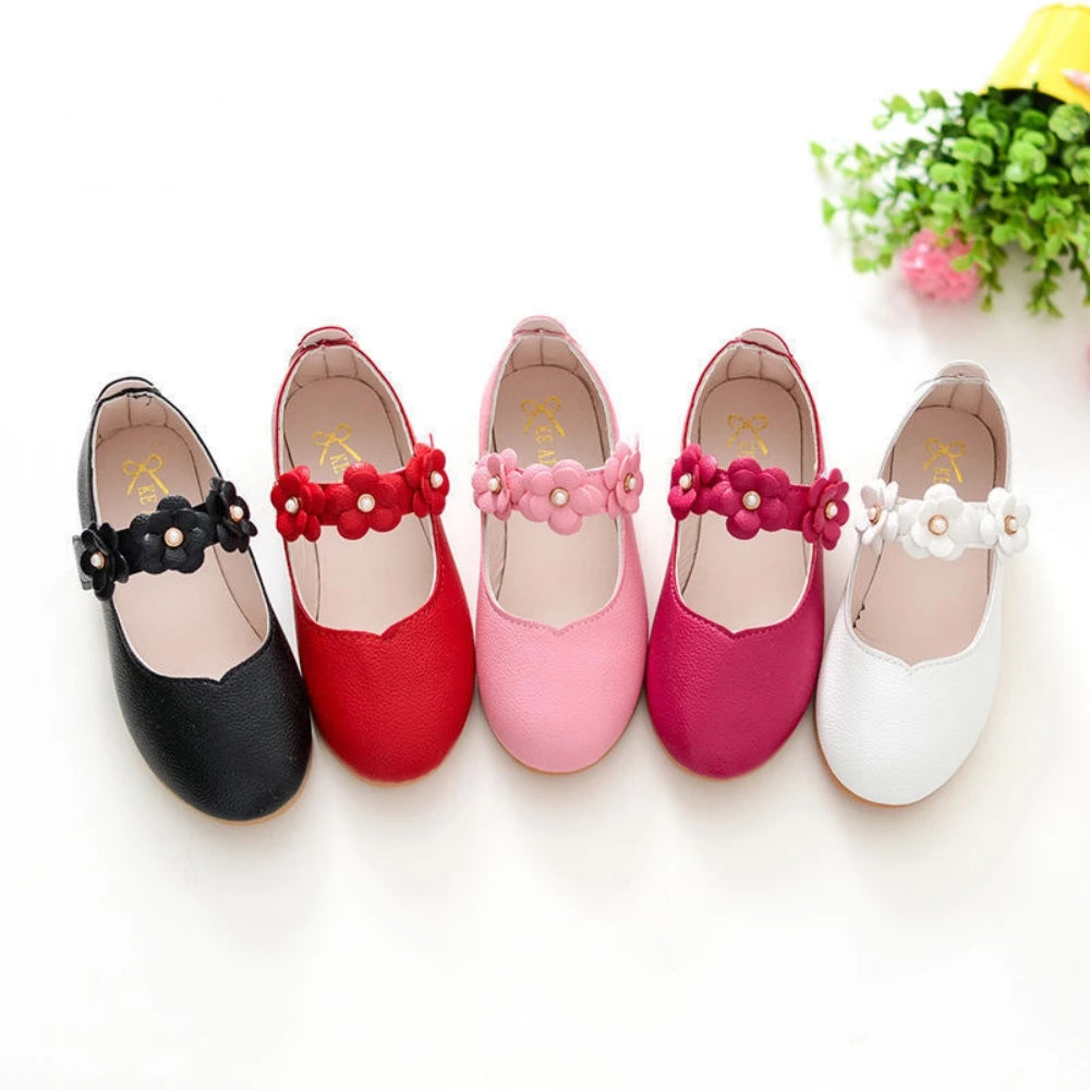 Flowers Fashion White Wedding Kids School Flat Shoes