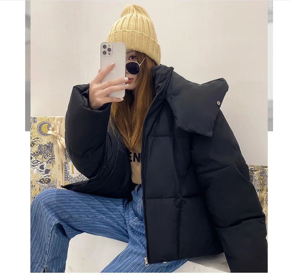Korean Fluffy Hooded Breadwar Down Jacket