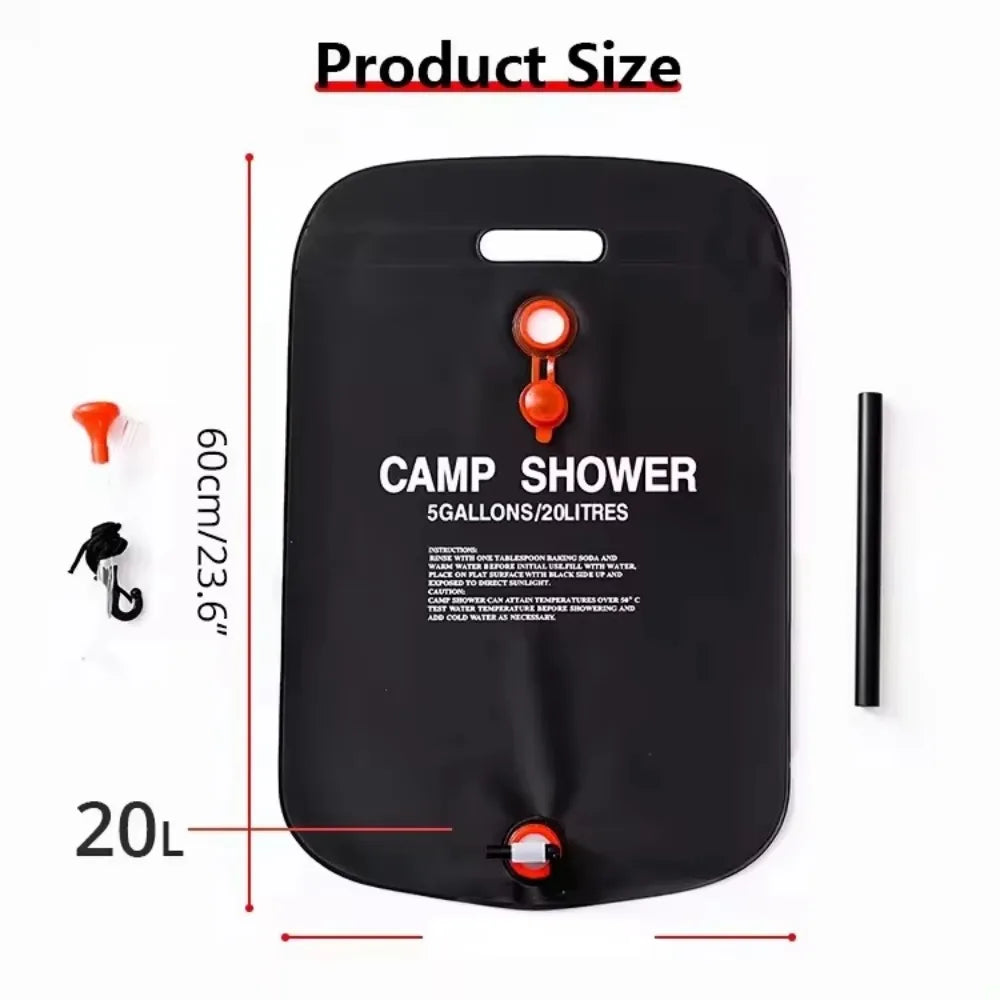 Foldable 20L Outdoor Solar Shower Bag - Heated Water Bags