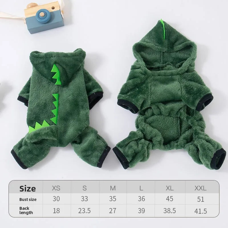 Funny Dinosaur Cosplay Fleece Dog Winter Jumpsuit