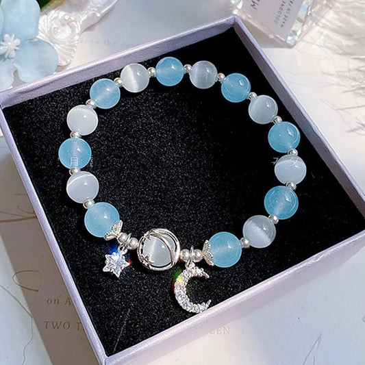 Girl's Shiny Crystal Opal Stone Moon And Star Bracelet