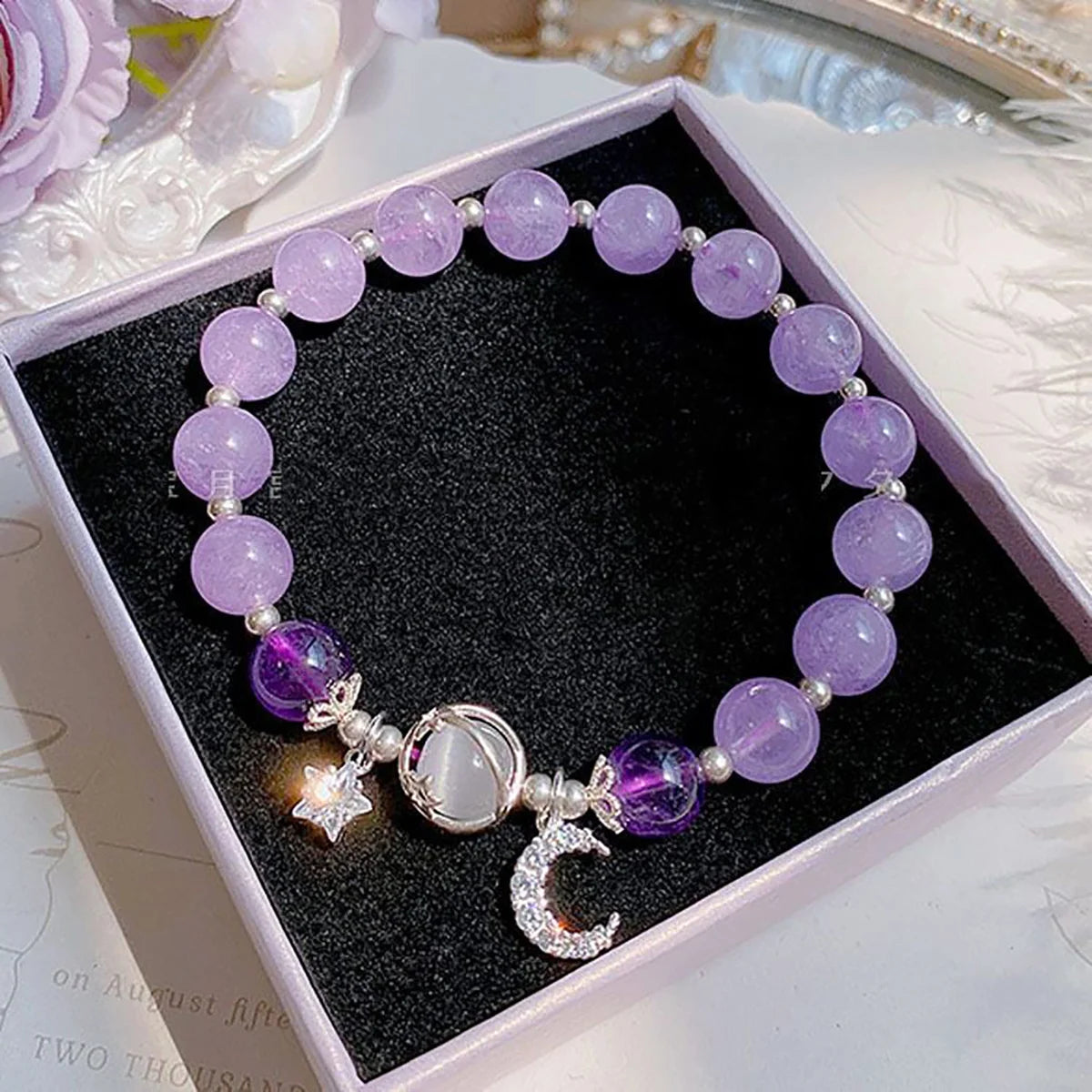 Girl's Shiny Crystal Opal Stone Moon And Star Bracelet