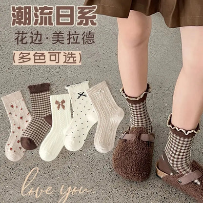 Girls Mid-Calf Cotton Socks 5-Pack