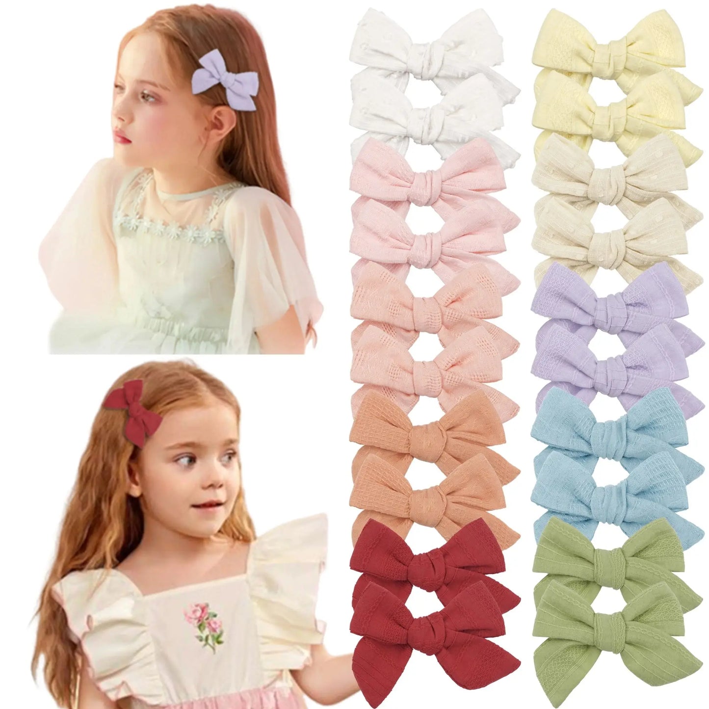 Girls Cotton Hair Bows Clips Set