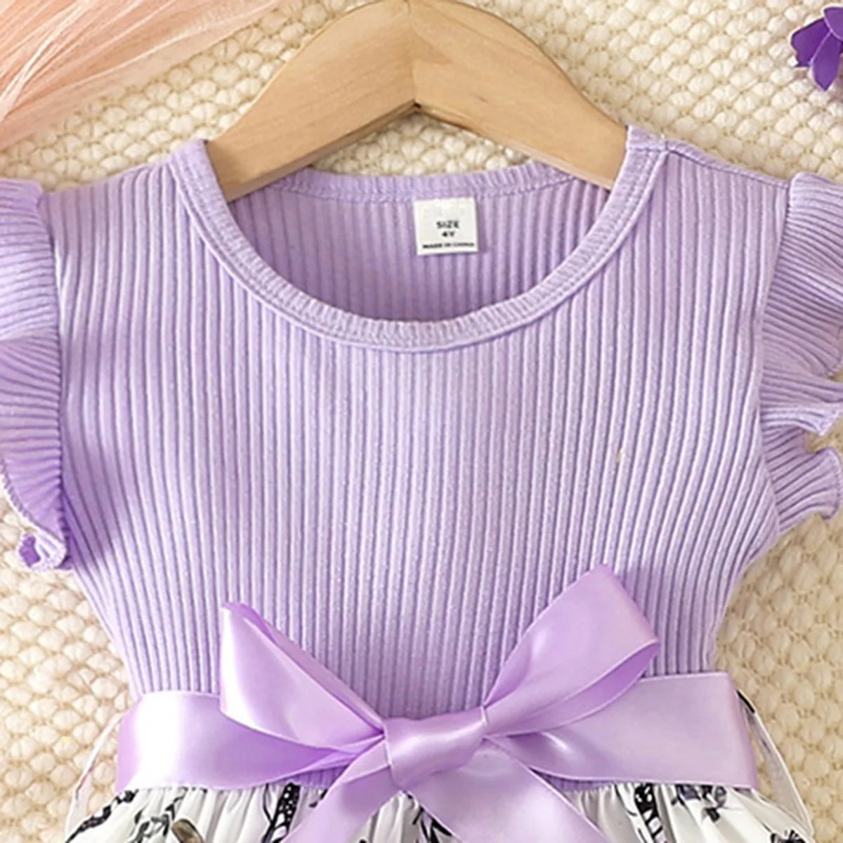 Girls Flying Sleeve Princess Butterfly Print Dress