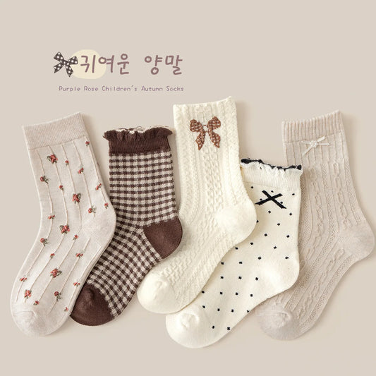 Girls Mid-Calf Cotton Socks 5-Pack