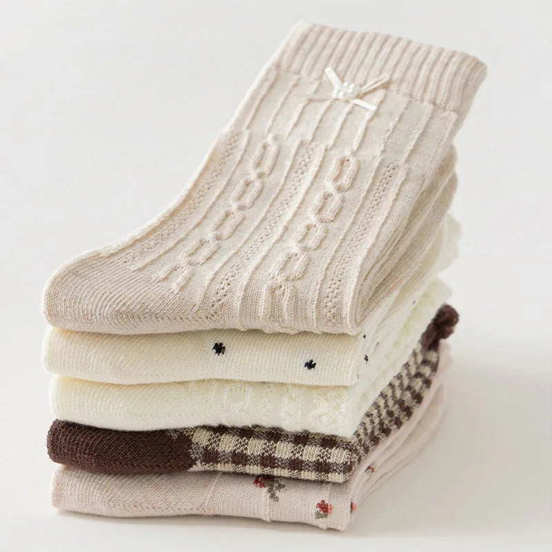 Girls Mid-Calf Cotton Socks 5-Pack