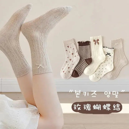 Girls Mid-Calf Cotton Socks 5-Pack