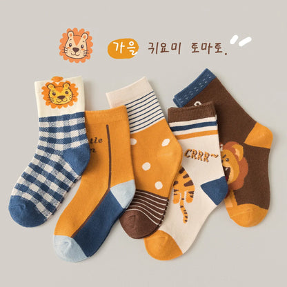 Girls Mid-Calf Cotton Socks 5-Pack
