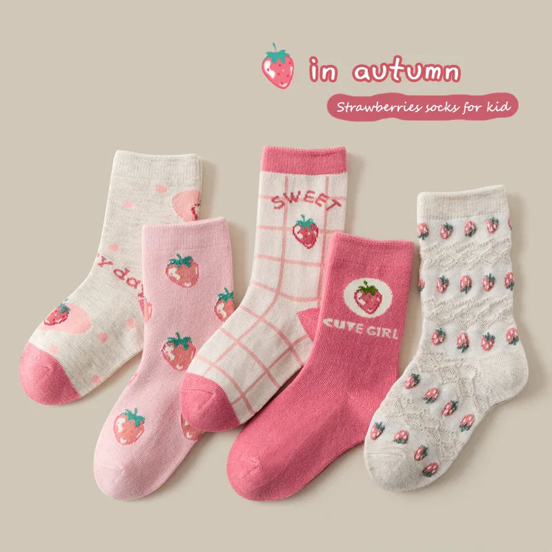 Girls Mid-Calf Cotton Socks 5-Pack