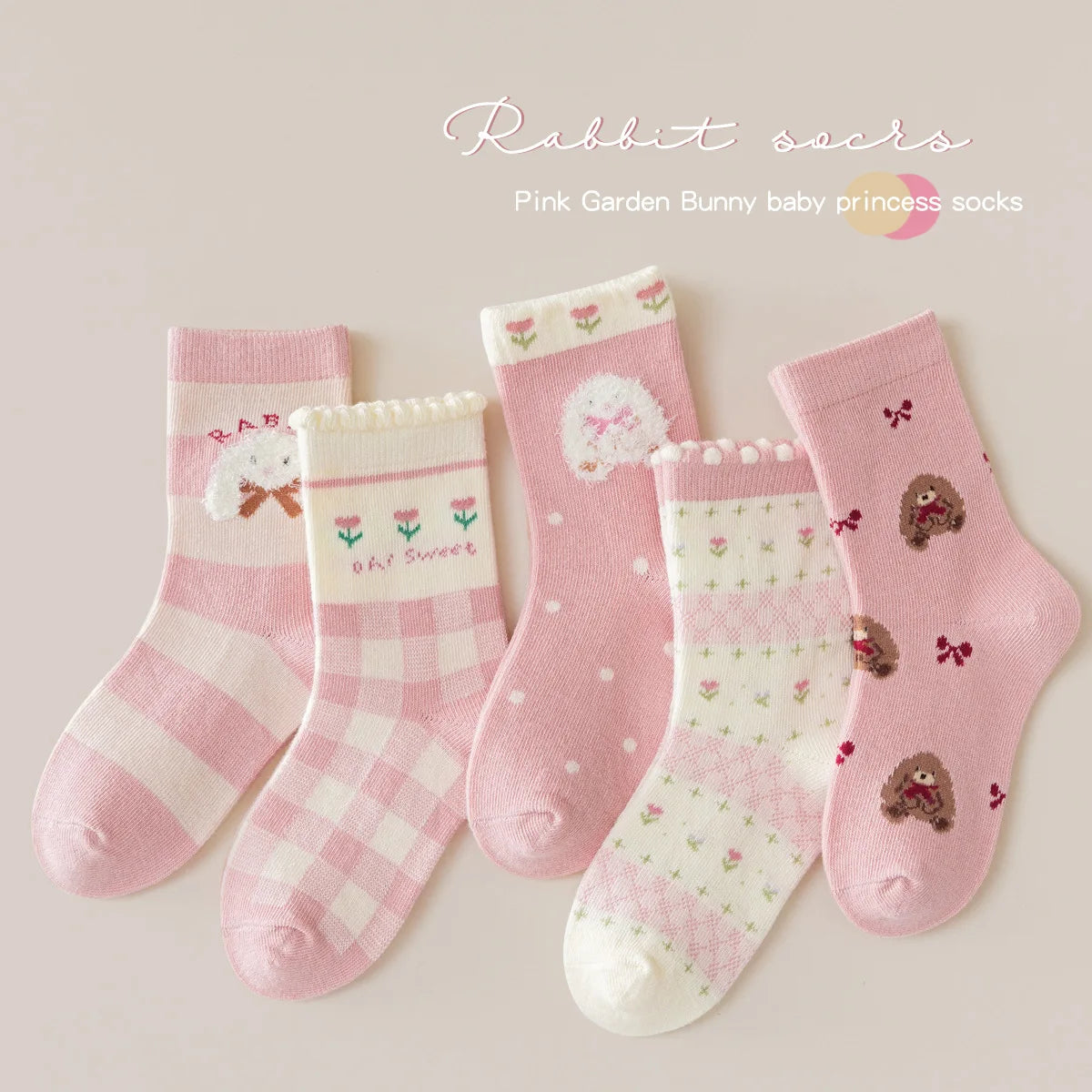 Girls Mid-Calf Cotton Socks 5-Pack