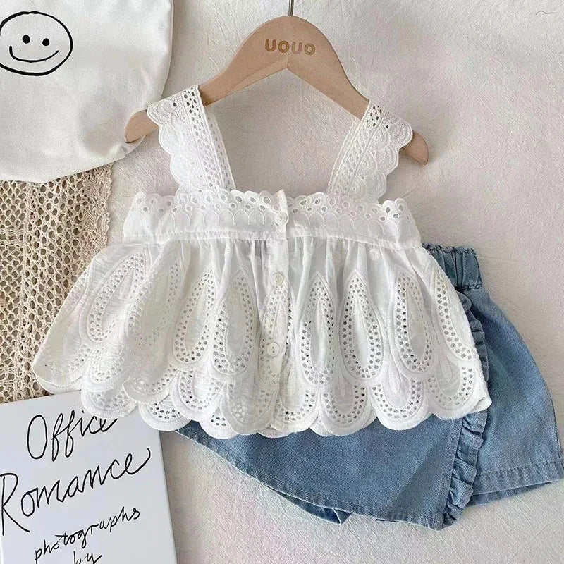Girls Outfit Sets Infant Pure White Suspender+Skirt Baby Casual Suit