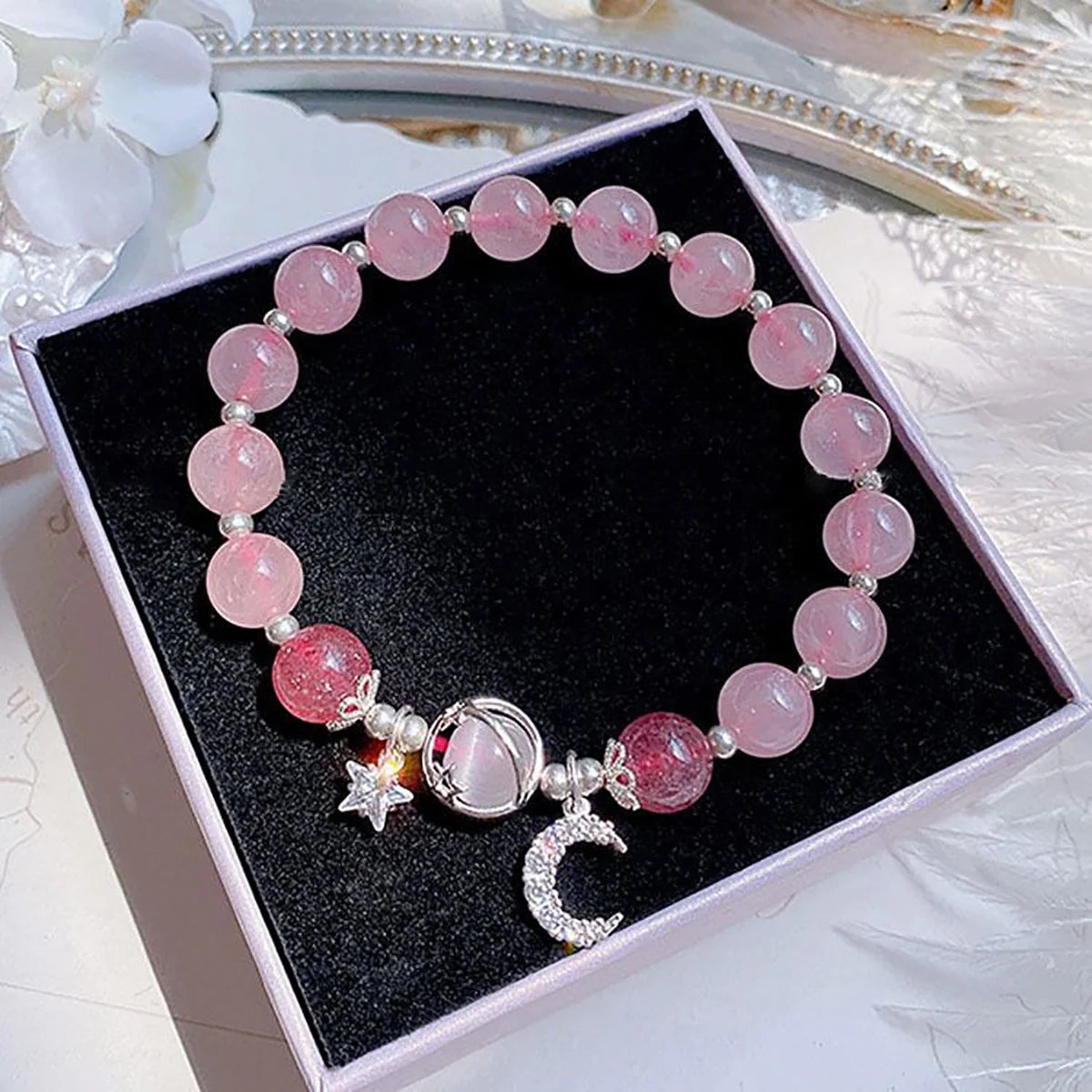 Girl's Shiny Crystal Opal Stone Moon And Star Bracelet