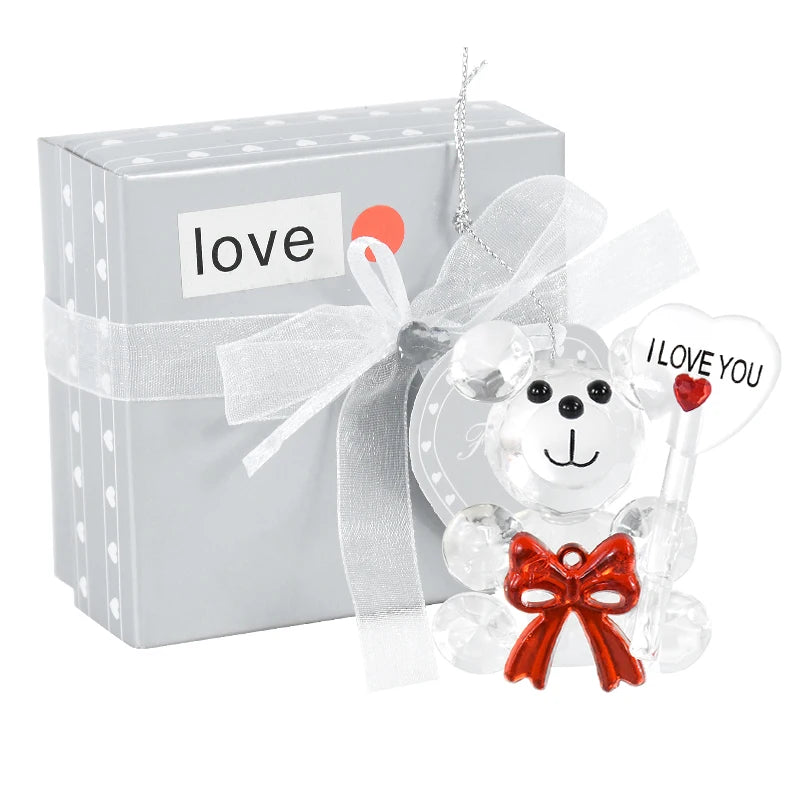 Valentines Day Gift Crystal Bear Glass Rose Artificial Flower 