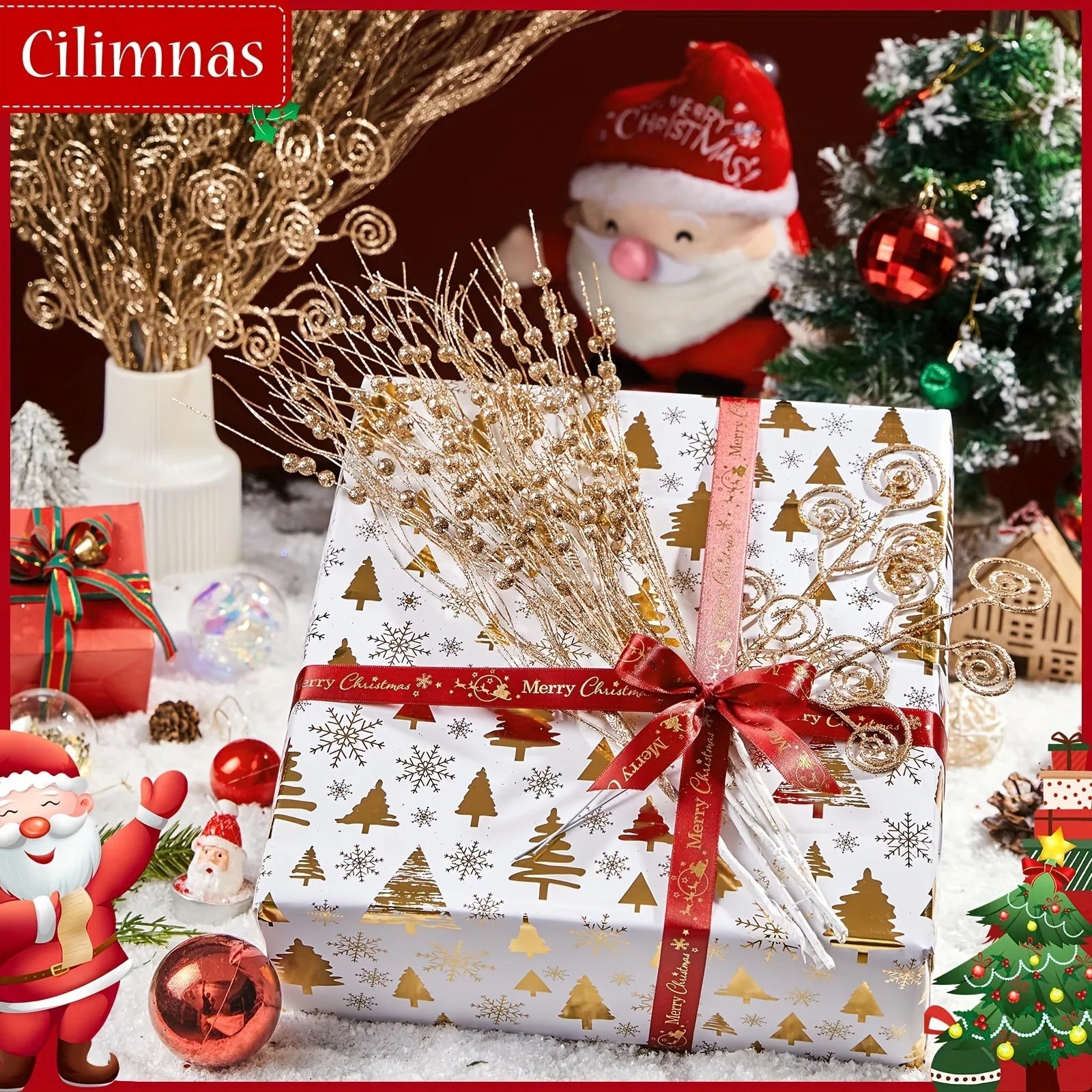 Glitter Christmas Flower Berry Ornaments Set