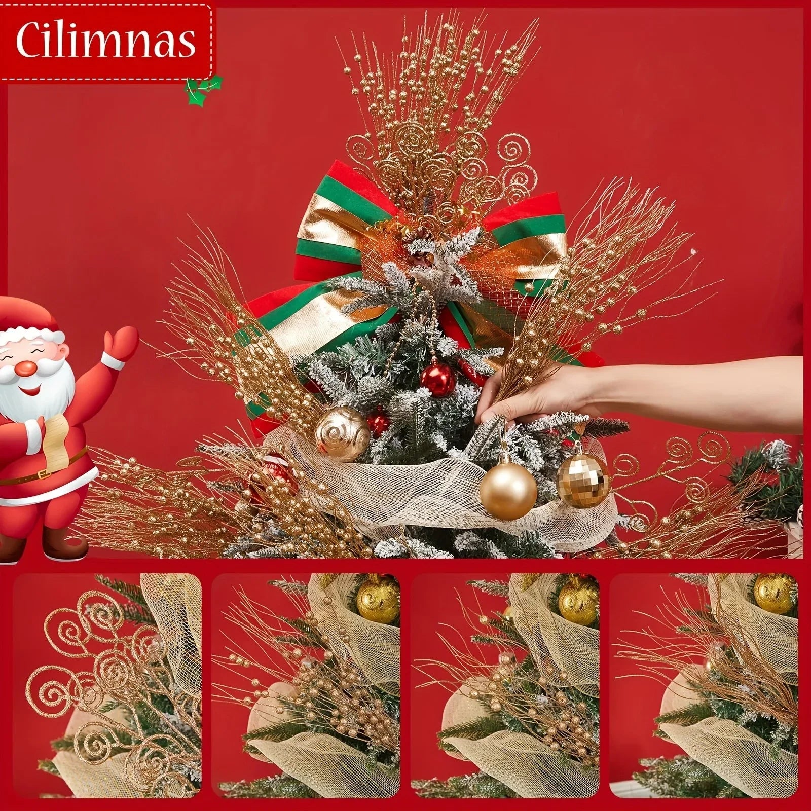 Glitter Christmas Flower Berry Ornaments Set