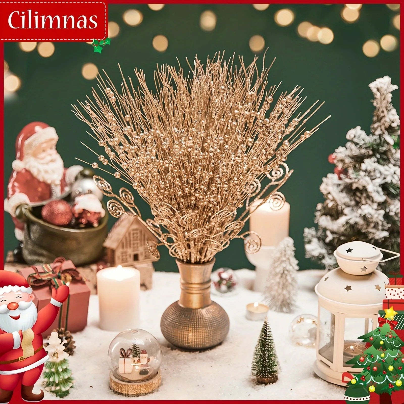 Glitter Christmas Flower Berry Ornaments Set