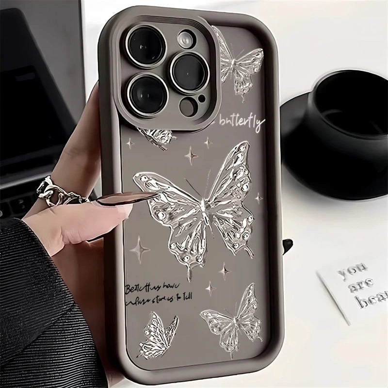 Gold Half-Wrapped Silicone Butterfly Phone Cover