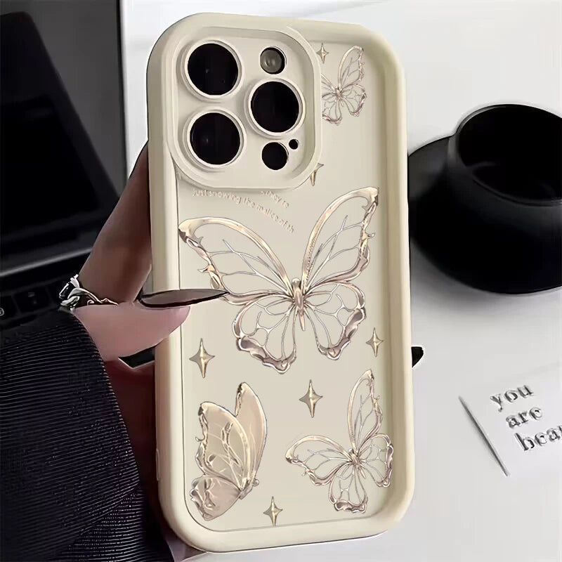 Gold Half-Wrapped Silicone Butterfly Phone Cover
