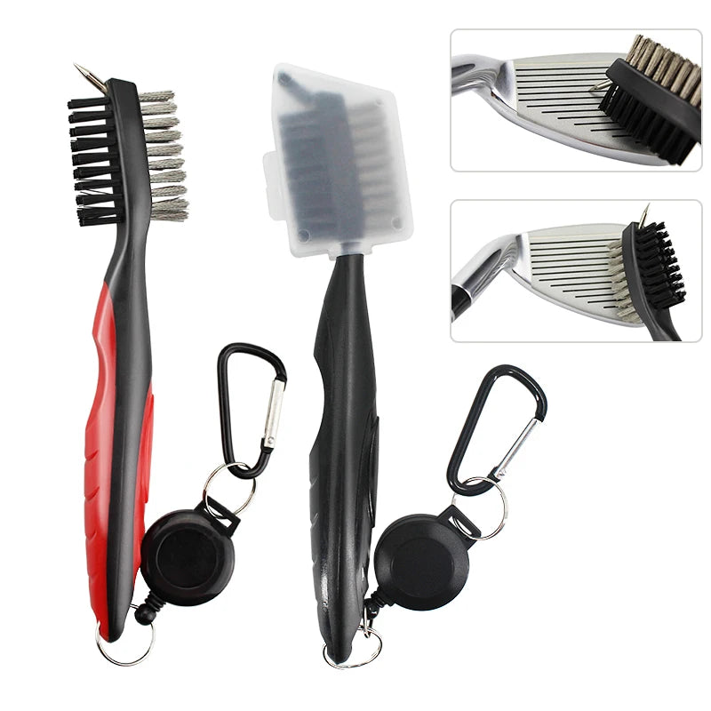Golf Club Cleaning Brush Retractable Carabiner Tool