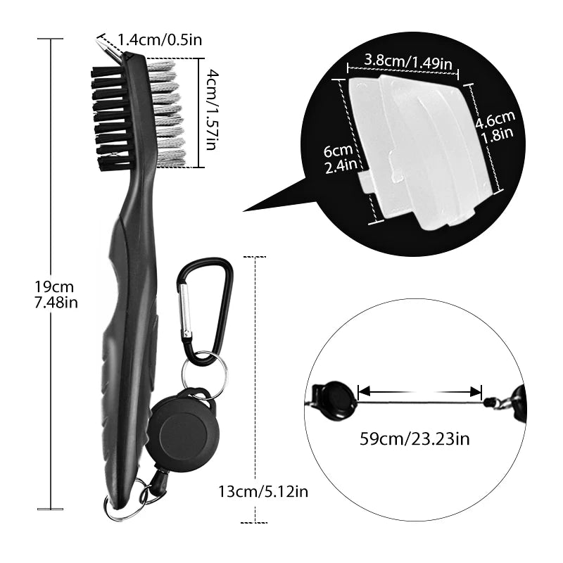 Golf Club Cleaning Brush Retractable Carabiner Tool