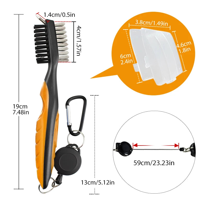 Golf Club Cleaning Brush Retractable Carabiner Tool